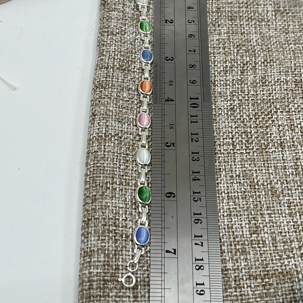 Stunning Vintage Sterling Silver Chainlink Bracelet with Multicolored Cabochons - Picture 16 of 16